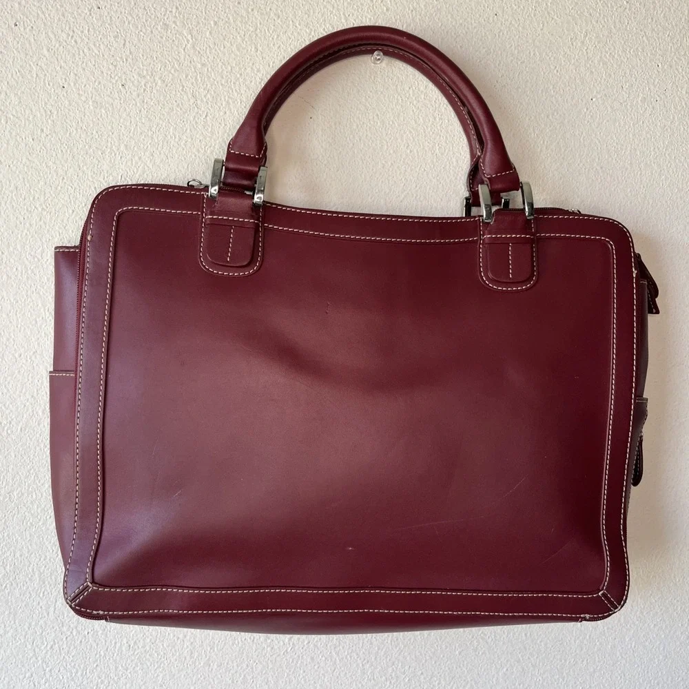 Frank Covey Leather Briefcase Messenger Bag Office Laptop Satchel Shoulder Red